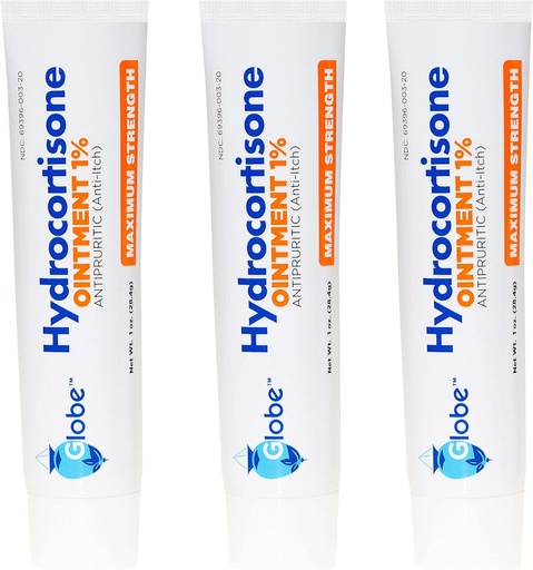 [BRSWGCYHOUFGC2TD] (3 pakkaus) Globe Hydrokortisoni Maximum Strength Läpinäkyvä voide 1%,1 oz, Kostumaton Topical Ointment for Redness, Turvotus, kutina, ihottuma, ötökän/moskiiton puremat, ihottuma, peräpukamat & enemmän