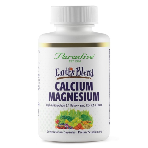 [BRSROAYCBYIA2FYU] Paradise Herbs Earth's Blend Calcium Magnesium + Zinc, D3, K2 & Boron, Supports Bone Health, Vegan, Non-GMO, Gluten Free, 90 Vegetarian Capsules