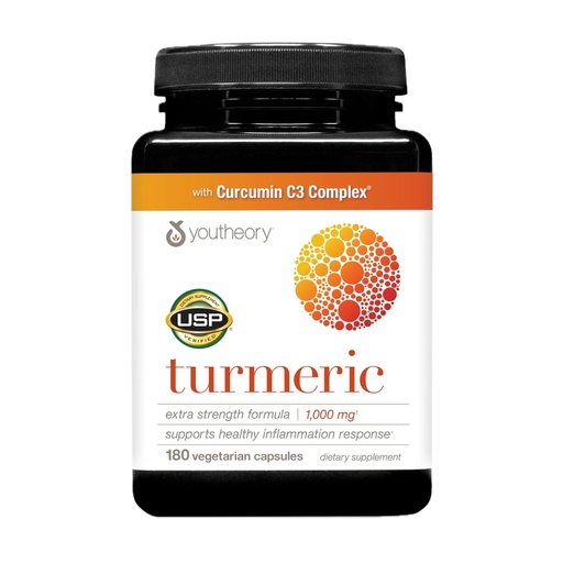 [BRSWGFD2DMIAKAY7] Youtheory Turmeric Extra Strength - 1,000 mg - Supports Muscle & Joint Health* - Contains Bioenhancers, Curcuminoids & Herbal Extracts - USP Verified - 180 Vegetarian Capsules (90-Day Supply)