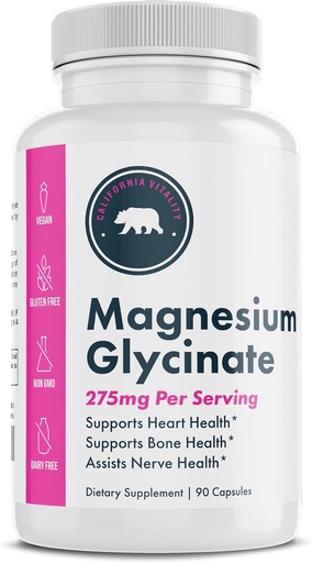 [BRSRAYAKBAJW2HLL] Magnesio Glycinate - 275mg per Serving, Made in USA, Vegan, Non OGM, Gluten-Free e Dairy-Free - 90 capsule