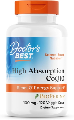 [BRSWIY3QAQPGOYLK] Doctor's Best High Absorption CoQ10 koos bioperiiniga, südame tervise ja energia tootmisega, mitte-GMO, Gluteen & Soy Free, Vegan, 100 Mg, 120 loend