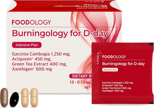 [BRSRMC33AV5RECA7] FOODOLOGY Burningology D-Day, Appetite Suppressant for Women & Men, Boost Mood, Support Weight Loss and Burn Calories, Garcinia Cambogia Supplement, Green Tea Extract - 10 Packets
