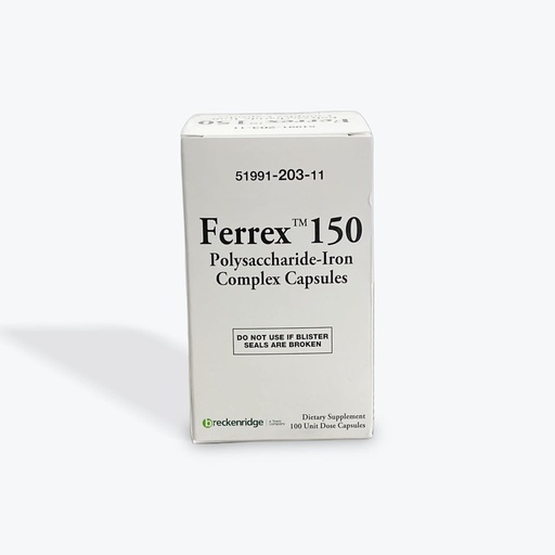 [BRSWIZQHOJ5AY2YZ] Ferrex 150 Polysacharidy Komplexní tobolky železa Breckenridge - 100 Ea