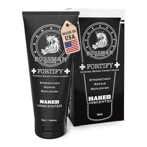[BRSWGGIQDEBQI3TF] Bossman Fortify Intense Beard Conditioner for Men (Naked - Unscented) – Moisturizes, Replenishes & Protects with Natural Ingredients – Thicker Formula, Made in USA
