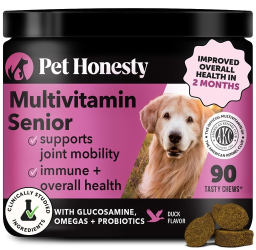 [BRSWGCYQBVYQ4DIY] Senior Dog Multivitamin - Essential Dog Vitamins and Supplements - Glucosamine, Probiotics, Omega Fish Oil for Dogs Health & Heart- Dogs Vitamins Health Supplies (Duck 90 ct)