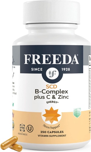 [BRSWYBADAR4GM2D6] FREEDA Complete B Complex with Vitamin C & Zinc – SCD Legal Vitamin B Complex (B1, B2, B3, B6, B12) – 250 Vegetarian Capsules, Suitable for All Including SCD Diet Followers, Daily Health Support