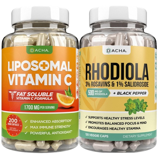 [BRSWYFICAAMAIFYV] DACHA Premium Immune & Focus Enhancement Bundle - Liposomal Vitamin C and Rhodiola, for Ultimate Mood, Immune, Mind Health Support, Ultra Absorb Combo with Potent Ascorbyl Palmitate & Bioperine