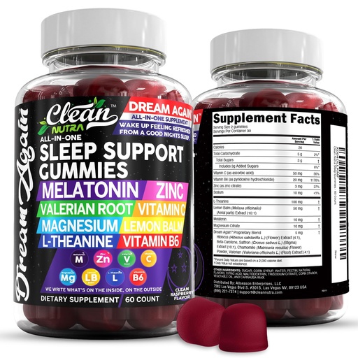 [BRSRAFACOYORQCT6] Clean Nutra Melatonin Gummies 10mg | Sleep Aid Valerian Root L-Theanine Vitamin B6 C Lemon Balm Magnesium Hibiscus Beta Carotene Saffron & Chamomile Rest Support Supplement Raspberry Flavor