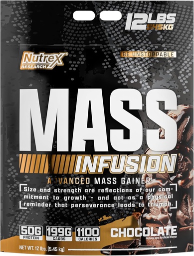 [BRSWKHY2OMEBGDAY] Nutrex Mass Infusion Chocolate Advanced Mass Gainer Protein Powder | 100% Whey Weight Gainer Shake | 12 Pound