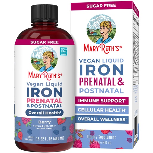 [BRSWYZI5BAMBQHIU] MaryRuth’s Prenatal Postnatal Iron Liquid | Iron Supplement for Prenatal & Postnatal | with Ferrochel | Red Blood Cell Production | Sugar Free | Vegan | Non-GMO | Gluten Free | 15.22 Fl Oz
