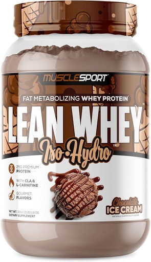 [BRSWGFARPJ5AIFY6] Musclesport Lean Whey RevolutionTM Proteine Powder - Whey Proteine Izolate - Calorie scăzut, carbohidrat scăzut, Fat scăzut, arome incredibile - 25g Proteina pe Scoop - 2lb ciocolata inghetata Cream