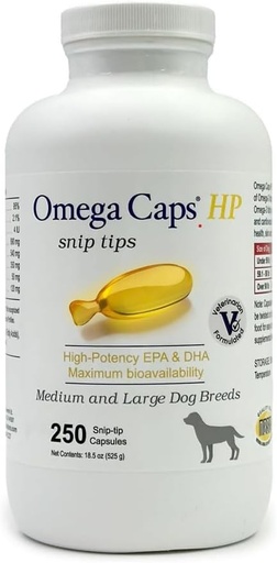 [BRSWIYIMOUNQYDTG] Omega Caps HP Snip Tips for Medium and Large Dogs High Potency EPA and DHA Maximum Bioavailability Fish Oil Supplement Vet Formulated Made in USA Skin Coat Joint and Heart Health 250 Capsules