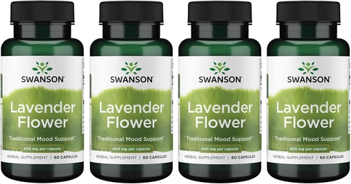 [BRSWGZIODF5GYCTK] Swanson Lavender Flower - Herbal Supplement Promoting Traditional Mood Support - May Promote Relaxation & Steady Nerves - (60 Capsules, 400mg Each) 4 Pack