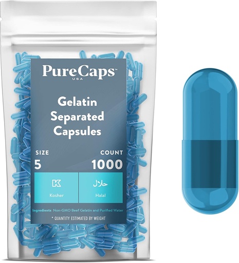[BRSWY2Y5OV5RQ3Y6] PureCaps USA - Empty Gelatin Capsules Tamaño 5 vidas 1000 Píldoras separadas sometidas a azul sin censura previa SLS, Gluten, Preservative Free