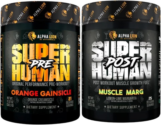[BRSROHY6O4HR4EQY] ALPHA LION Superhuman Pre Workout Powder & Post Workout Recovery Bundle, Sustained Energy & Focus + Lean Muscle Growth, Strength & Volume (Hulk Juice & Gainy Smith Apple)