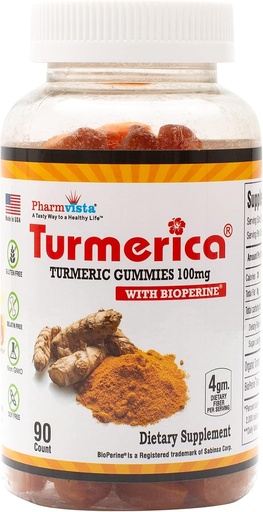 [BRSWKHDRCIHBED33] Turmeric Curcumin Gummies 100mg with BioPerine Black Pepper for Enhanced Absorption, 90 Count, Made in USA