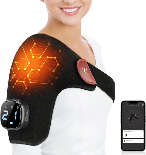 [BRSRAFI5PN7BQ2DG] Comfytemp Cordless Shoulder Heating Pad for Rotator Cuff Pain Relief, Electric Heated Shoulder Brace Wrap App Control Wireless, Gifts for Mom Dad, 9 Heat 10-30 Timers (No Massage S/M)