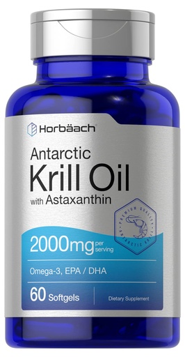 [BRSWGCDQBACRSGTP] Horbäach Antarctic Krill Oil 2000mg | 60 Softgel Capsules | Omega-3, EPA, DHA Supplement | with Astaxanthin | Non-GMO, Gluten Free