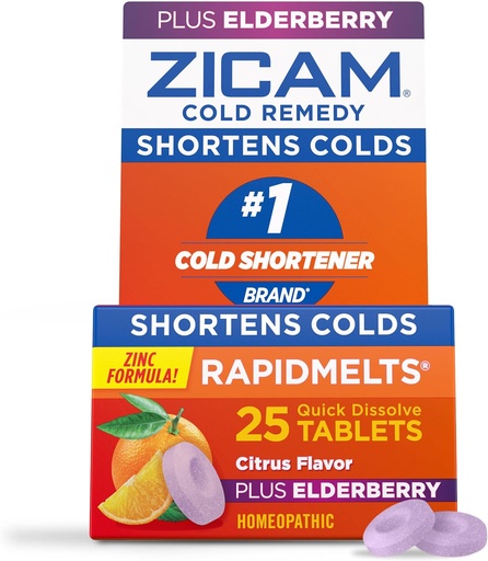 [BRSWY2Y5CIGROEY3] Zicam Cold Remedy Zinc RapidMelts, Elderberry Citrus Flavor, Homeopathic, Cold Shortening Medicine, Shortens Cold Duration, 25 Count