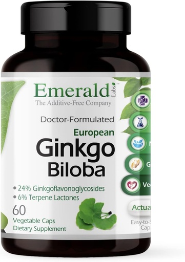 [BRSWIZYMBR6GCFTE] EMERALD LABS Ginkgo Biloba Extract - Supplément Santé du cerveau - Offre Antioxydants et Soutien énergétique - 60 capsules végétales (30 jours d'approvisionnement)