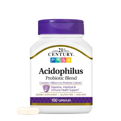 [BRSWIZQ2AAGB2FIV] 21st Century Acidophilus Probiotic Blend Capsules (100 Count), Daily Probiotic Supplement with Lactobacillus Acidophilus, Supports Digestive Health & Immune System, Non-GMO, Gluten-Free