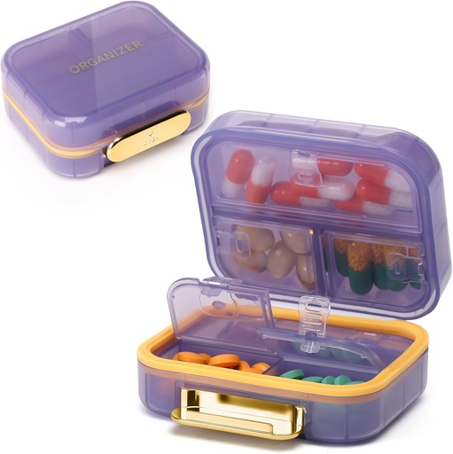 [BRSRA235OIHWCFAY] Toplive 7 Compartments Portable Pill Organizer Travel Medicine Pill Organizer, Moisture Proof Small Pill Case Pocket Pill Holder Daily Pill Container Box for Fish Oil Vitamins, Purple