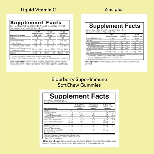 [BRSWYFLRDMHGCGYZ] NILDLIFE ESSENTIALS Kids Immune Support Bundle - Liquid Vitamin C, Elderberry Gummies, y Liquid Zinc for Infants, Toddlers, and Children