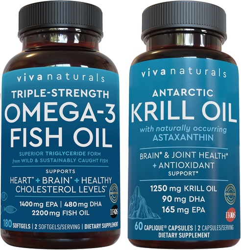 [BRSRMGQDBB7GC33G] Antarctic Krill Oil och Triple-Strength Omega 3 Fish Oil Bundle, 1250 mg Krill Oil & 2 200 mg Fish Oil Per Serving Tillhandahåller Omega 3 EPA och DHA