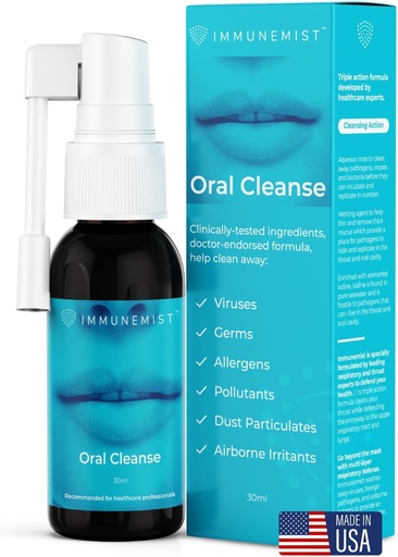 [BRSROZYTAAMBEGTZ] ImmuneMistTM Oral Cleanse - Vaporisateur à gorge d'iode pour le soulagement du rhume et de la grippe - Vaporisateur à gorge d'odeur orale pour la toux, le nettoyage contre les bactéries, les germes, les virus - Immune Support jusqu'à 250 doses - Fabriqué aux États-Unis