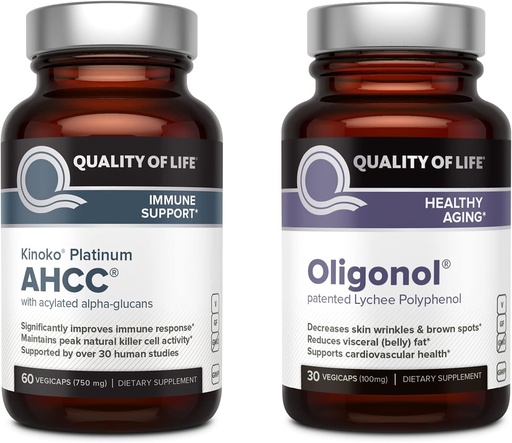 [BRSW2CT7OQCB6DI7] Качество на живот Kinoko Platinum AHCC 750 mg и Oligonol Lychee Extract - за имунна поддръжка, здравословно стареене