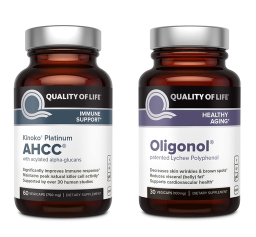 [BRSW2CT7OQCB6DI7] Quality of Life Kinoko Platinum AHCC 750 mg and Oligonol Lychee Extract - for Immune Support, Healthy Aging
