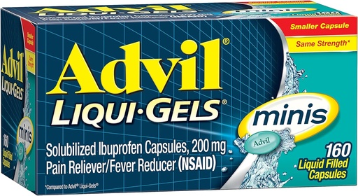 [BRSWG234CUARSG3P] Advil Liqui- Gels Minis Pain Reliever és láz csökkentő, fájdalomcsillapító felnőttek számára Ibuprofen 200mg fájdalom enyhítésére - 160 folyékony töltött kapszula