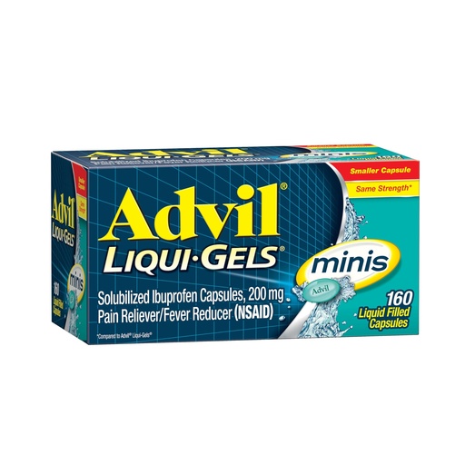 [BRSWG234CUARSG3P] Advil Liqui-Gels Minis Pain Reliever and Fever Reducer, Pain Medicine for Adults with Ibuprofen 200mg for Pain Relief - 160 Liquid Filled Capsules
