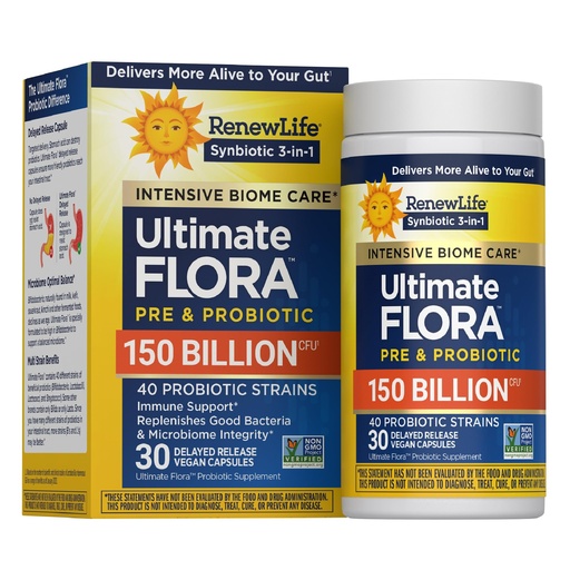 [BRSWIGYHORYWE3T4] Renew Life Ultimate Flora Adult Ultimate Care Probiotic, 150 Billion, 30 Caps (Package May Vary)