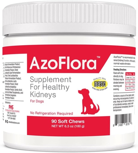 [BRSWKZIKBJYAMCLK] Azoflora Tambahan untuk Anjing-Anjing - Enhances Renal Fungsi - Dukungan Tract Uliner Sehat, Mudah untuk Administer, Tidak Perlu Redemiation, Chicken Flavor - 90 Soft Chews