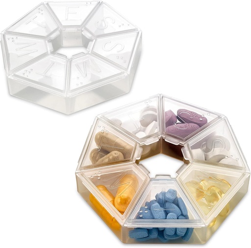 [BRSWKHY5OYHQ2EDU] MEDca Weekly Pill Organizer Clear 7-Sided Pill Reminder, Round Shaped Pack of 2