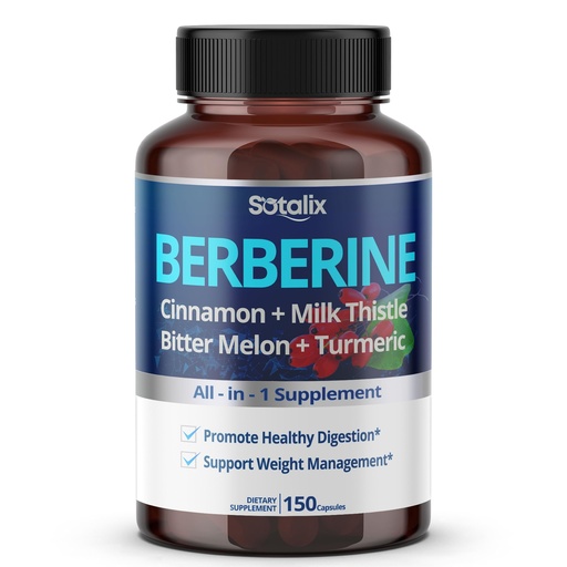 [BRSRO2YNOZ6GECLF] Premium Berberine Supplement with Ceylon Cinnamon, Bitter Melon, Milk Thistle - 150 Day Supply (150 Count (Pack of 1))