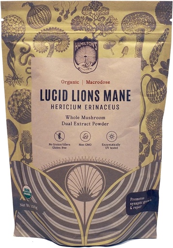 [BRSW2EL4O4MB6HI6] Hamilton's Lucid Lion's Mane | Synapse Repair, Nerve Growth Factor, Focus, Memory, and Concentration | Yüksək Potency | 30% Beta Glucans | GF, Non-GMO, Vegan (200g)