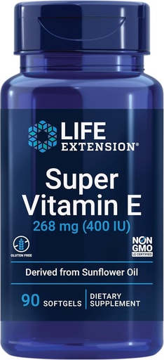 [BRSWIEI2O4FBSAIZ] Life Extension Super Vitamin E, 268 mg (400 IU), Non-Synthetic Vitamin E Supplement Promotes Whole-Body Health, Gluten-Free, Non-GMO, 90 softgels