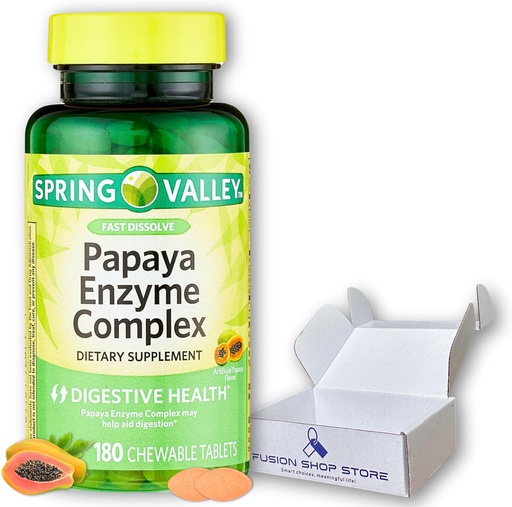 [BRSRAAD2A4MRYHTD] Papaya Enzymes Chewable-Complex Tablets 饮食补充,180 Counter (Pack of 1),由Fusion商店商店装箱