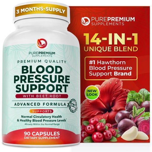 [BRSROCY5A55R6CTL] PurePremium Beet Root Capsules for Blood Pressure Support – 14-in-1 Formula with Beetroot Powder, Hawthorn, Hibiscus & Garlic for Normal Nitric Oxide Production & Heart Health – Non-GMO - 90ct