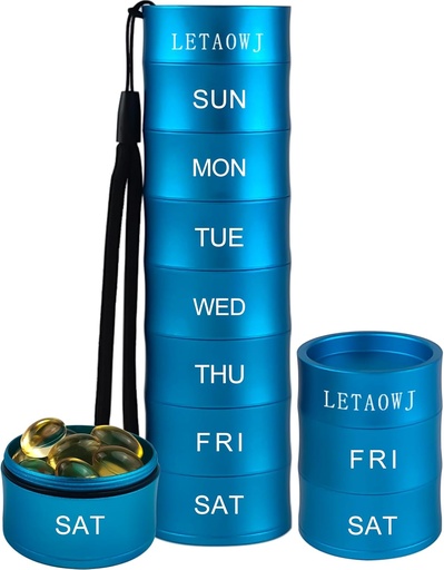 [BRSRO2YZCAMAIF34] Weekly Travel Stackable Pill Organizer, Large Capacity Metal Pill Case 7-Day Compartment Medicine Box Waterproof Pill Container Vitamin Aluminum Storage Box for Oil, Vitamins, Pills and Supplements
