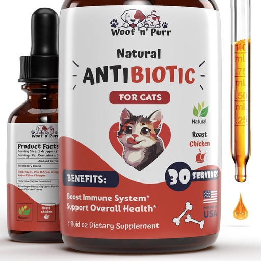 [BRSROBQEB54BMYLD] Natural Cat Antibiotic - Antibiotics for Cats - Pet Antibiotics - Cat Antibiotics - Cat Allergy Relief for Cats - Antibiotic for Cats - Cat UTI Antibiotics - 1 fl oz: Roast Chicken Flavor