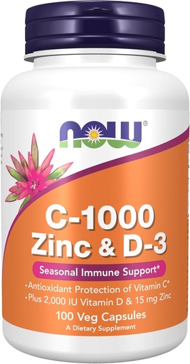 [BRSRMBDRPNYWGHLP] Suplemen SEKARANG, C-1000 Zinc & D-3, Dukungan Ammune Seasonal *, 100 Veg Kapsul
