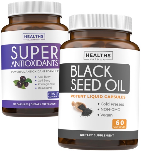 [BRSRAZD3CAHGO3AV] Antioxidants & Black Seed Oil (1-Month Supply) Super Antioxidant Supplement with Acai Berry, Goji Berry, Pomegranate & Trans Resveratrol (120 Capsules) & Black Seed Oil (Non-GMO & Vegan) 60 Capsules