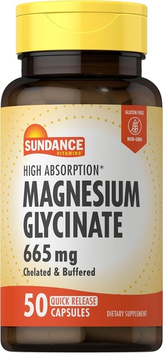 [BRSROHA2OBYQE3Q7] Sundance Magnesium Glycinate Capsules | 665 mg | 50 Quick Release Pills | Non-GMO and Gluten Free Supplement