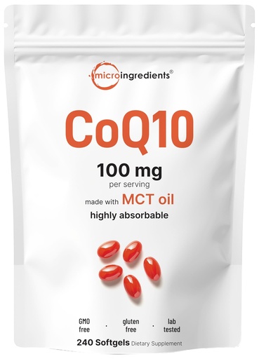 [BRSRAGL7PIGWO3DA] Micro Ingredients CoQ10 100 mg Per Serving, 240 Softgels | Coenzyme Q10 (Ubiquinone) Supplement | Made with MCT Oil | Non-GMO, Gluten Free