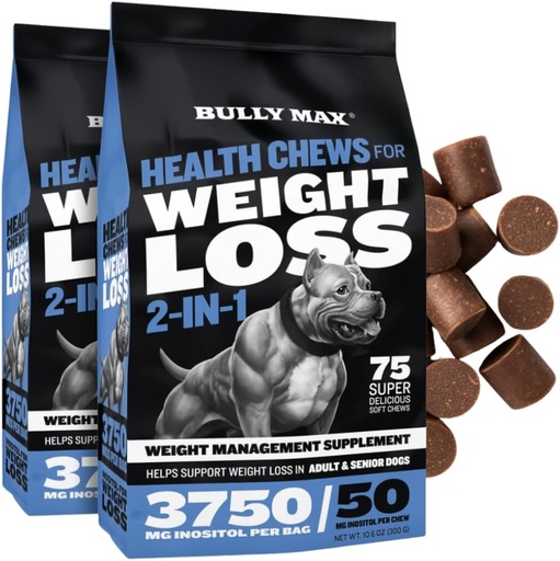 [BRSRAYY5DIPAMGYY] Bully Max 2-in-1 Dog Health Chews for Weight & Wellness – Soft Chews for Adult & Senior Dogs – Supports Digestion, Energy, & Healthy Body Weight – 2 Packs (75ct Each Pack)