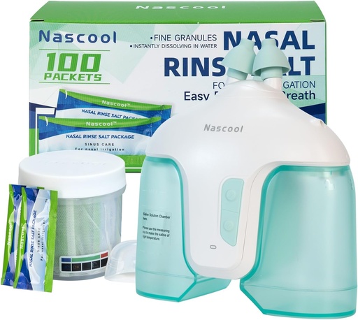 [BRSROHQ3C4IG223G] Electric Nasal Irrigation System with 150 Salt Packets, 2 Modes Nose Cleaner with Self-Cleaning " Auto Waste Collection Function for Sinus Relief Runny Nose, Nasal Congestion