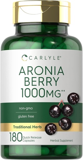 [BRSW2BQ5BAMBUG3G] Carlyle Aronia Berry Capsules 1000mg | 180 Pills | Chokeberry Extract | Non-GMO & Gluten Free Supplement